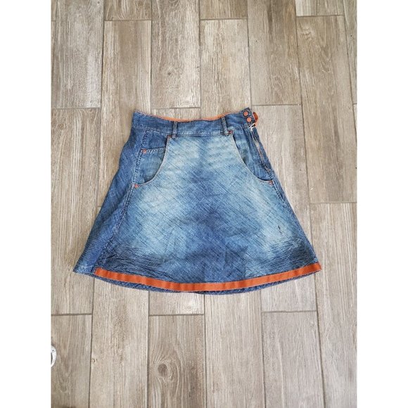 Zoomp Y2K Denim Flare Mini With Orange Ribbon Trim Size 34 - Picture 1 of 5